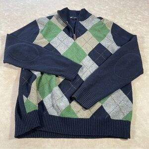J‎ Crew Lambswool Diamond Patterned 1/4 Zip Sweater Men’s L